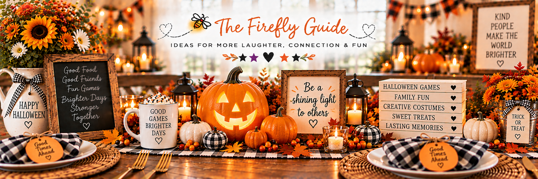 Halloween table featuring Halloween games for families, kids and adults from Firefly Parade