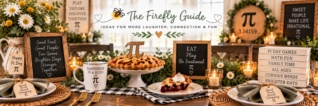 table featuring Pi Day games for families, kids and adults from Firefly Parade