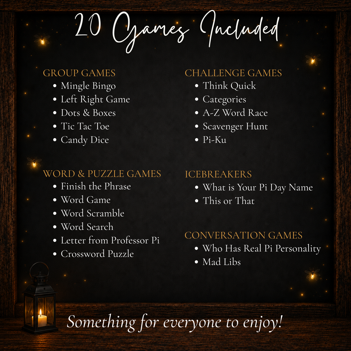 20 Pi Day games included with group games, challenge games, word puzzles, icebreakers and conversation games