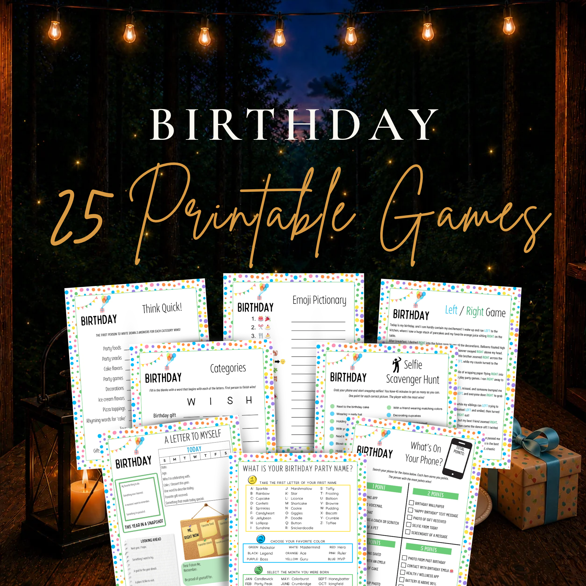 25 printable birthday party games bundle with fun games for kids teens adults and families