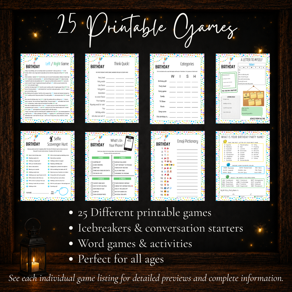 25 printable birthday games with icebreakers, conversation starters, word games, group games and activities for all ages