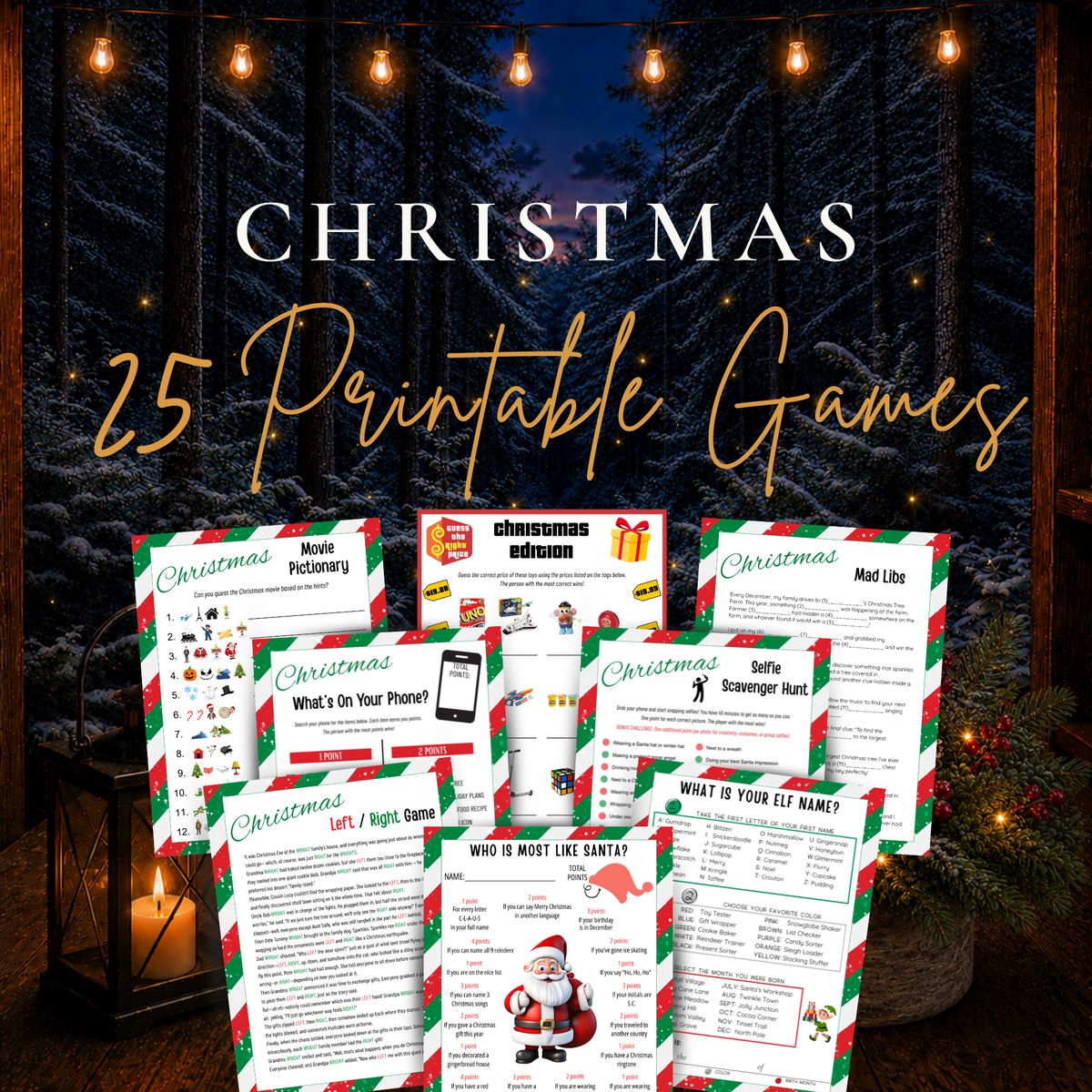 25 printable Christmas games bundle for family Christmas parties, holiday gatherings, kids, teens and adults