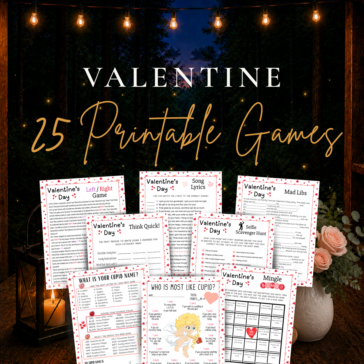 25 Valentine’s Day printable games bundle with party, family, classroom, group and icebreaker games