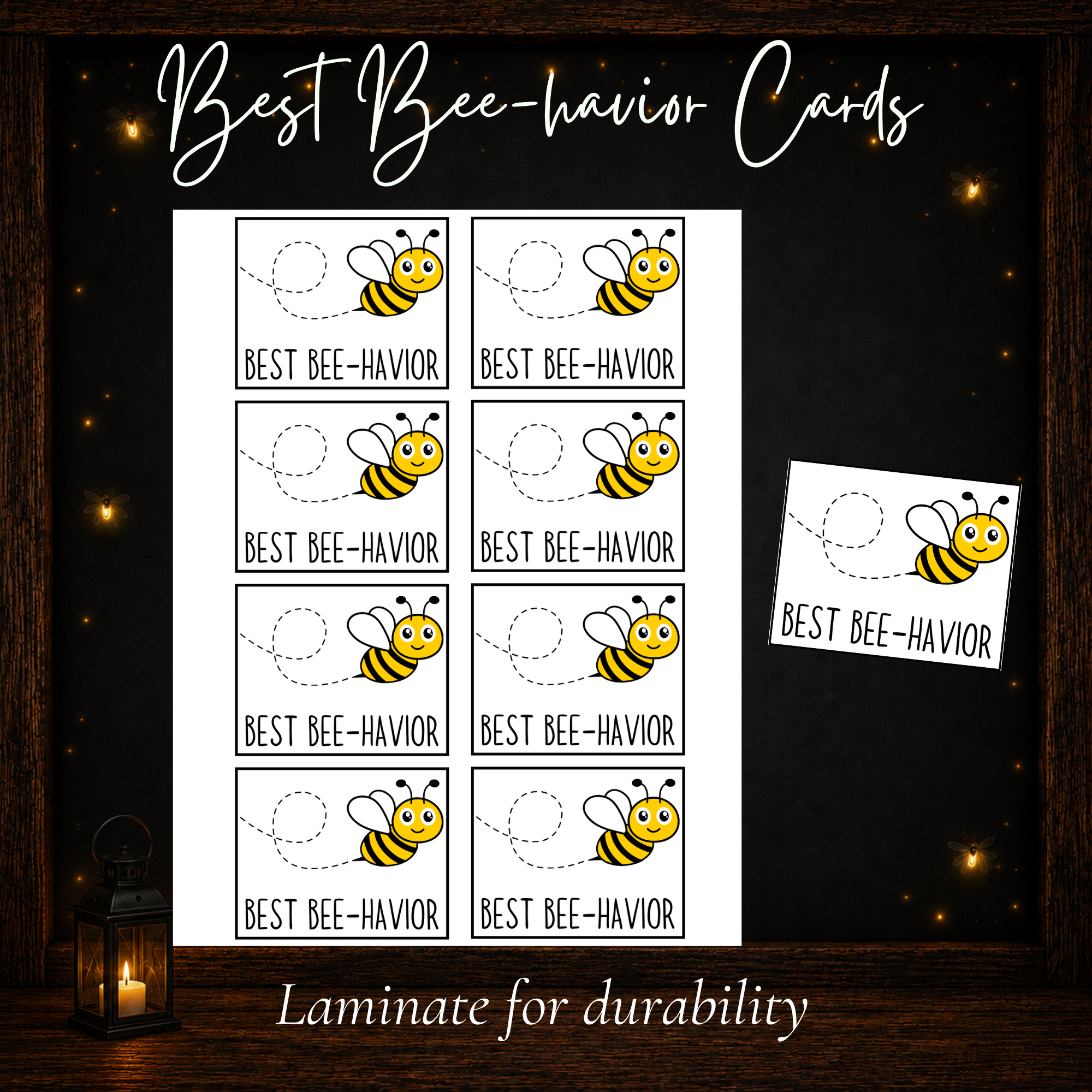 Printable Best Bee-havior reward cards with bee design for positive behavior reinforcement