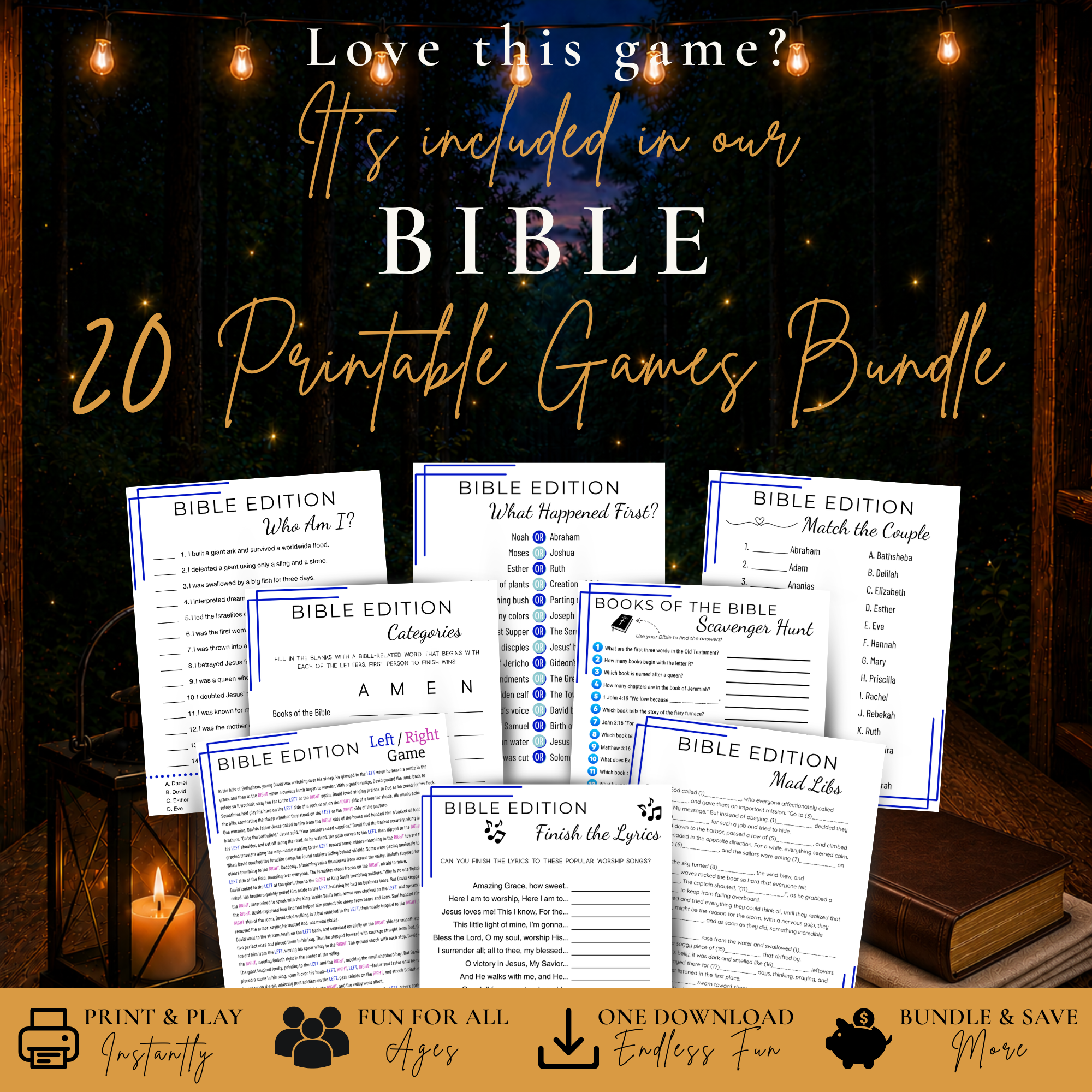 Bible Finish the Lyrics game included in the 20 Printable Bible Games Bundle for church, family and group activities