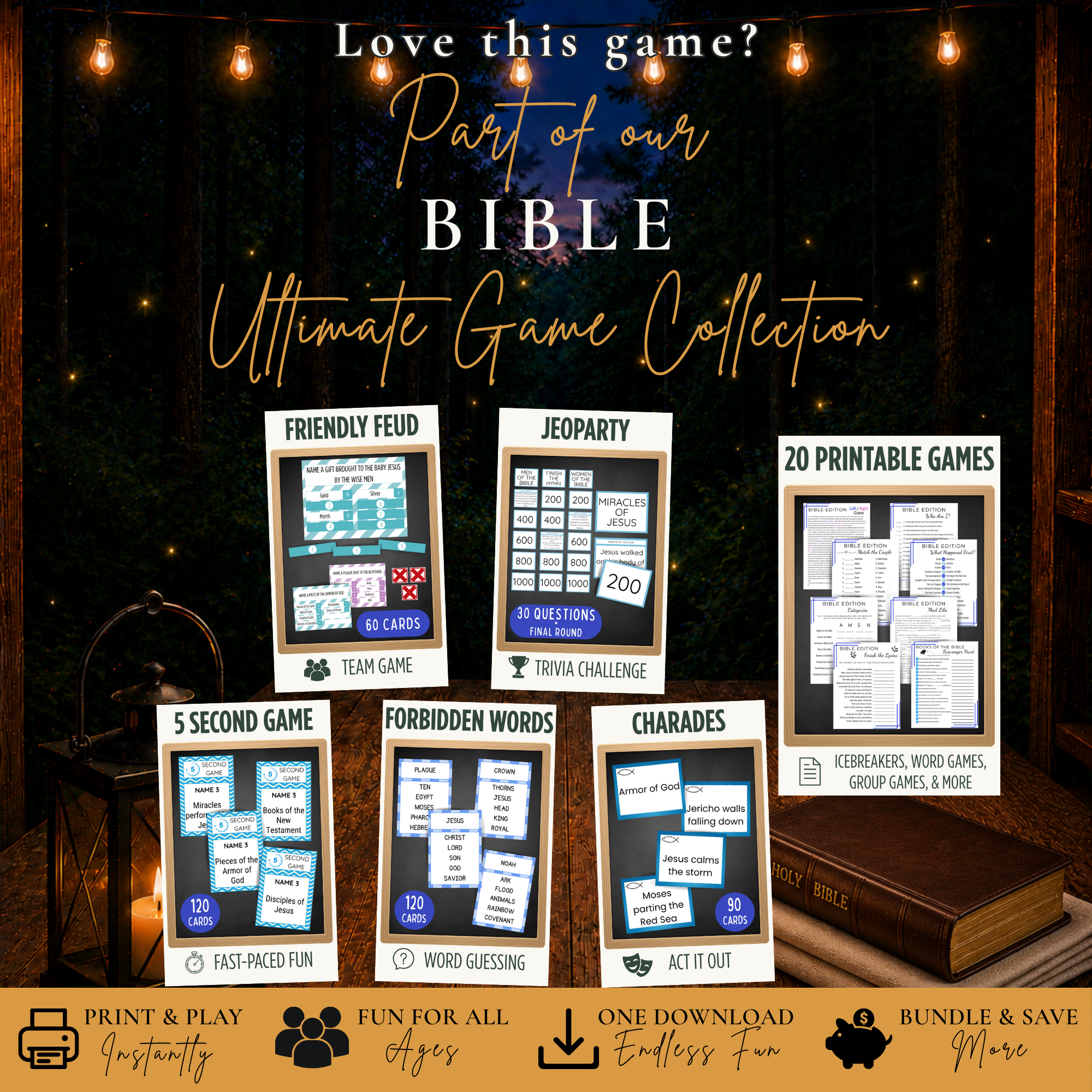 Bible Jeoparty game included in the Bible Ultimate Game Collection with printable Christian party and group games