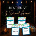 Birthday 5 Second Game printable party game with fast-paced name three challenge cards