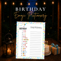 Birthday Emoji Pictionary printable game with 15 birthday-themed emoji puzzles