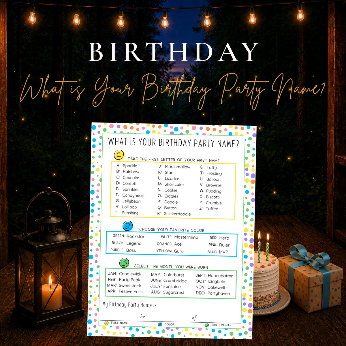 What Is Your Birthday Party Name printable birthday party game