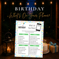 Birthday What's On Your Phone printable party game with colorful birthday design and phone scavenger hunt prompts
