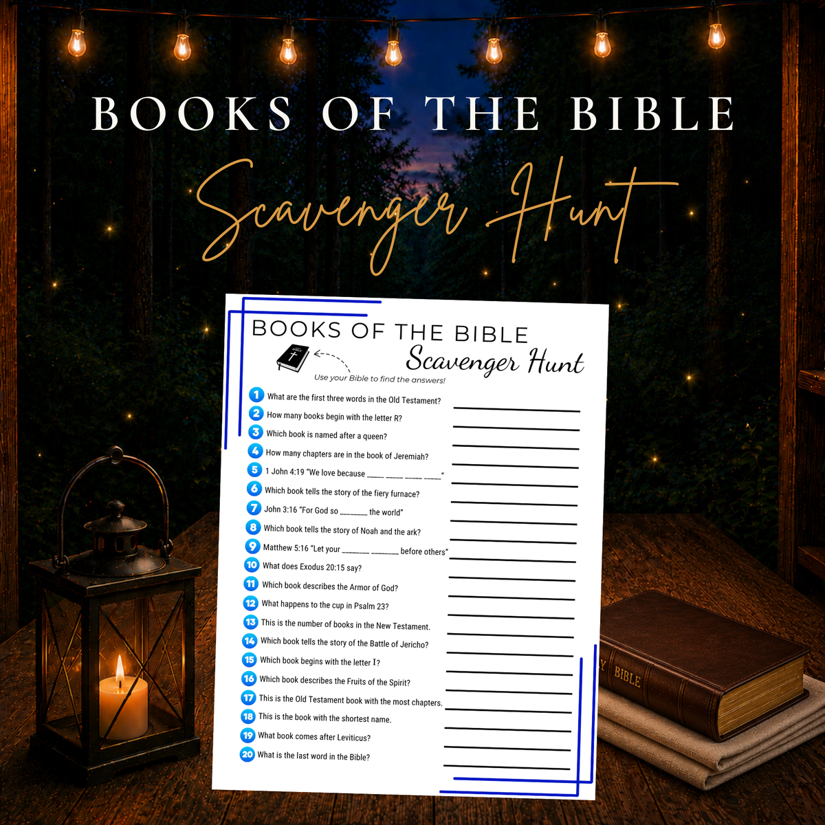 Books of the Bible scavenger hunt printable Bible game for kids teens and adults