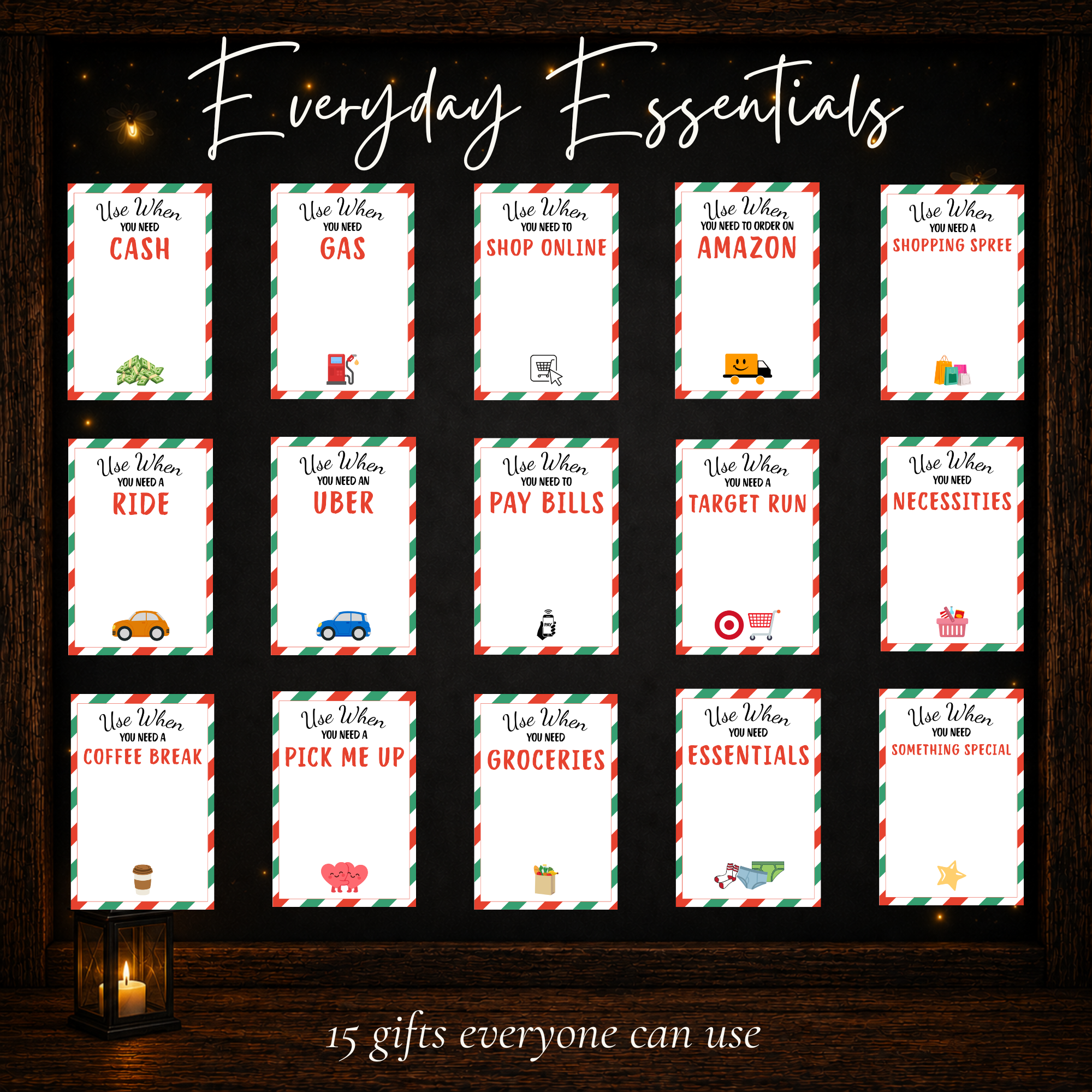Printable Christmas gift card holders for cash, gas, groceries, coffee, shopping and other everyday essentials