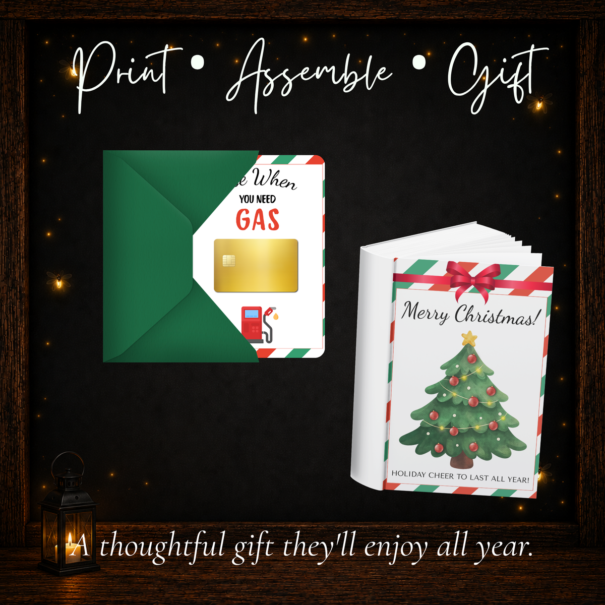 Printable Christmas Gift Card Book assembled with gift cards for a personalized holiday gift they can enjoy all year