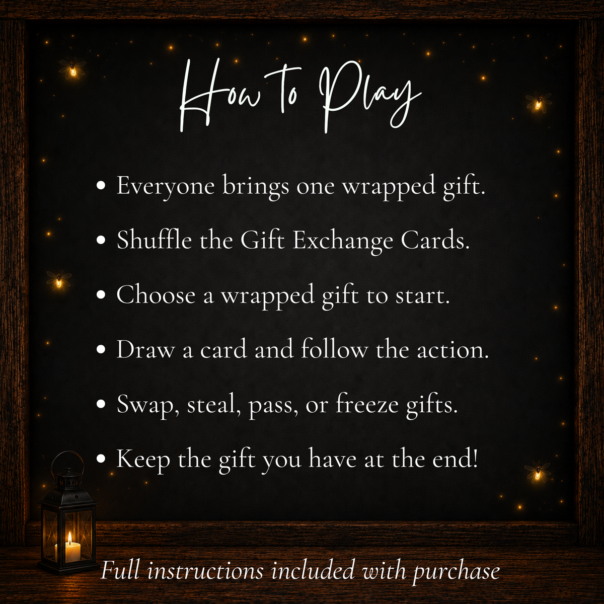 How to play printable Christmas Gift Exchange game with swap, steal, pass and freeze gift actions