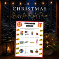 Christmas Guess the Right Price printable party game featuring popular toy price challenges