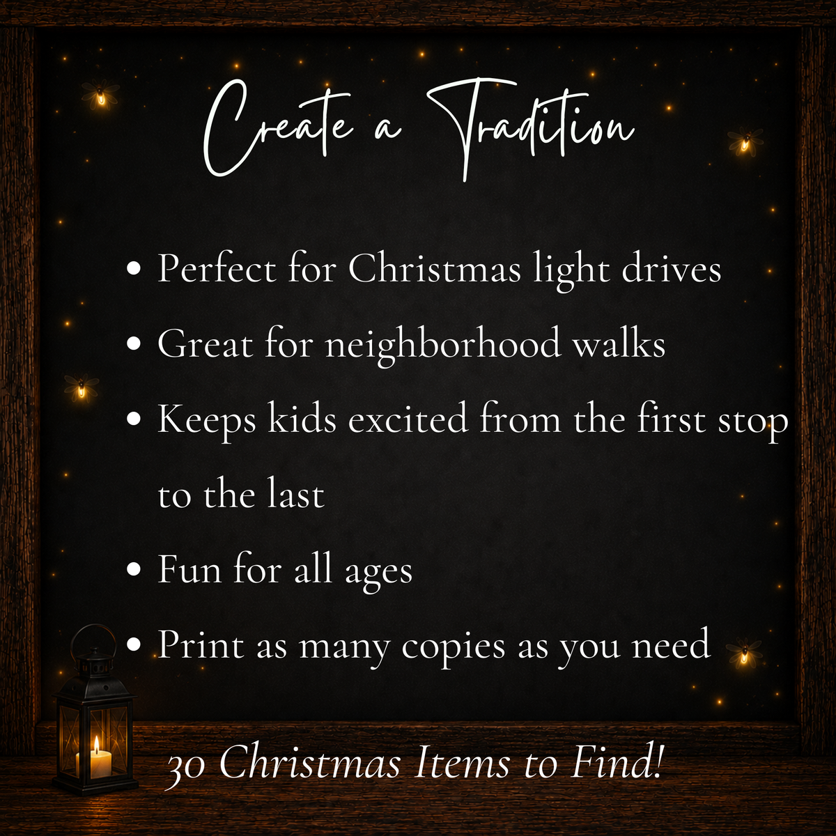 Christmas light drive scavenger hunt printable family activity with 30 Christmas items to find