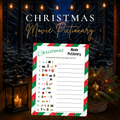 Christmas Movie Pictionary printable game with picture clues for a fun holiday party activity