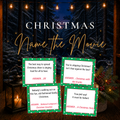Christmas Name the Movie printable game featuring Christmas movie quote cards for holiday parties and family game nights