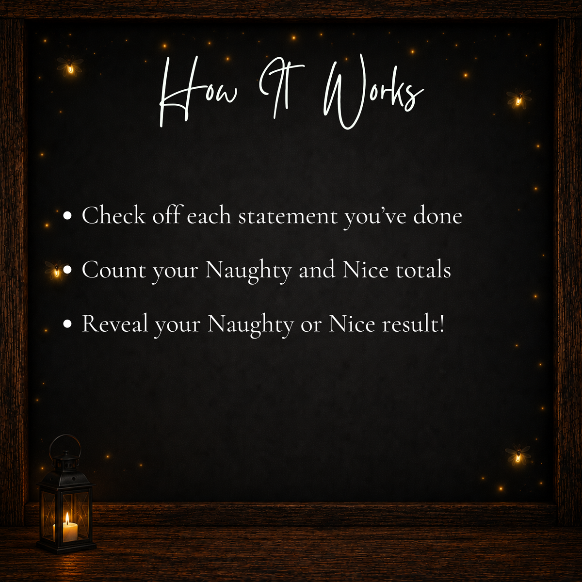 Christmas Naughty or Nice office game instructions to check statements, count totals and reveal the result