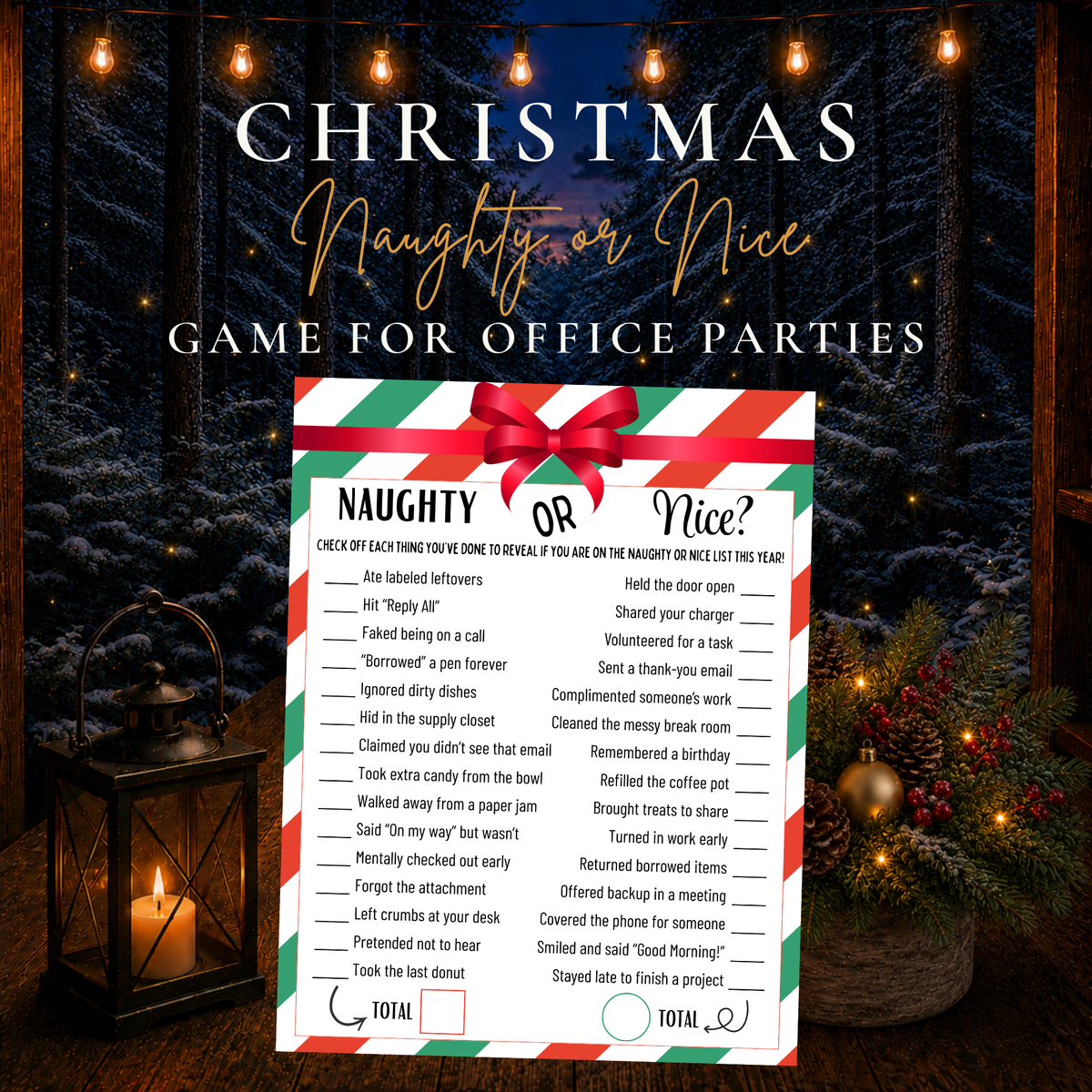 Christmas Naughty or Nice printable game for office parties and coworker holiday celebrations