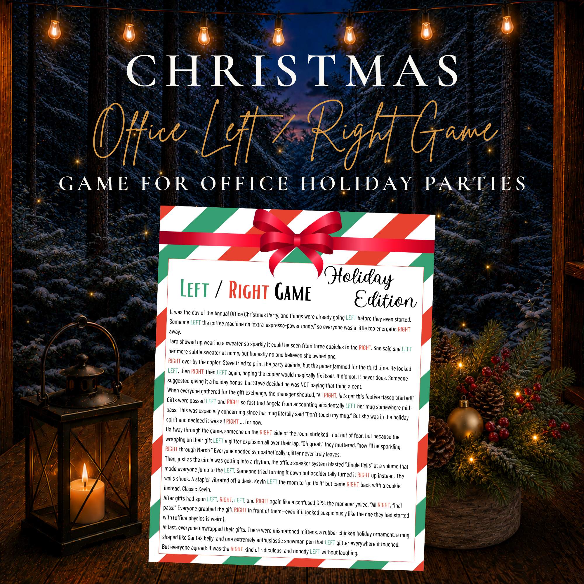 Christmas Office Left Right Game printable holiday party gift exchange game for coworkers