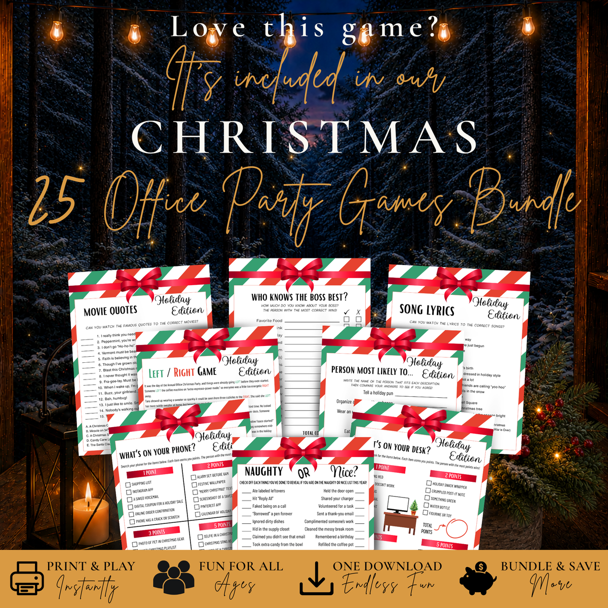 Christmas Song Lyrics Match game included in 25 Office Party Games printable bundle