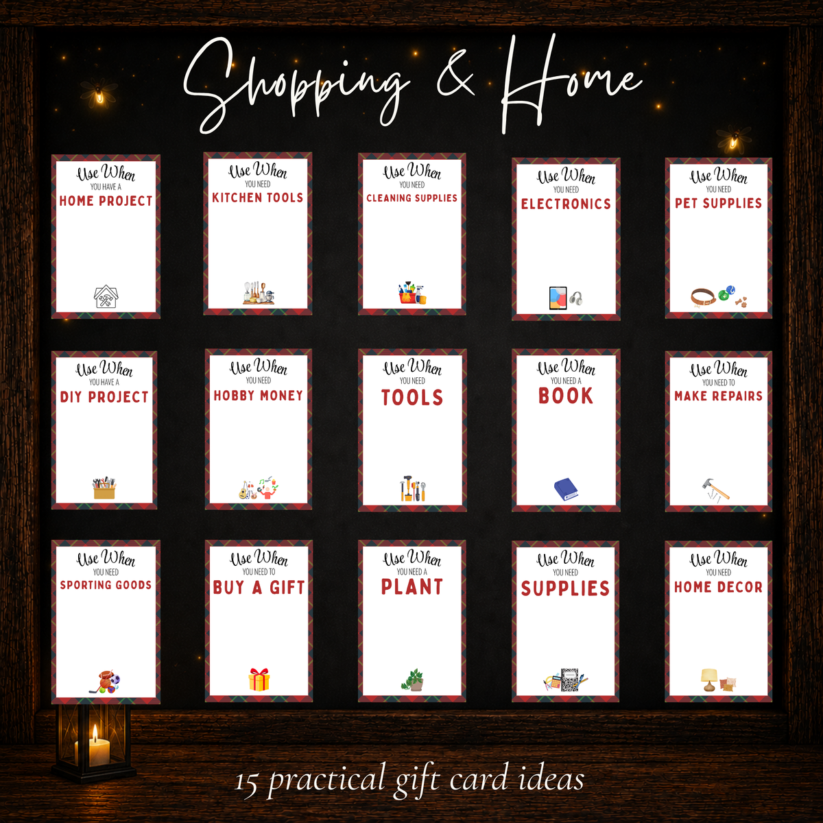 Fifteen shopping and home gift ideas including kitchen tools, home projects, hobbies, electronics, and pet supplies.