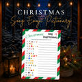 Christmas Song Emoji Pictionary printable game with 15 emoji clues for guessing popular Christmas songs