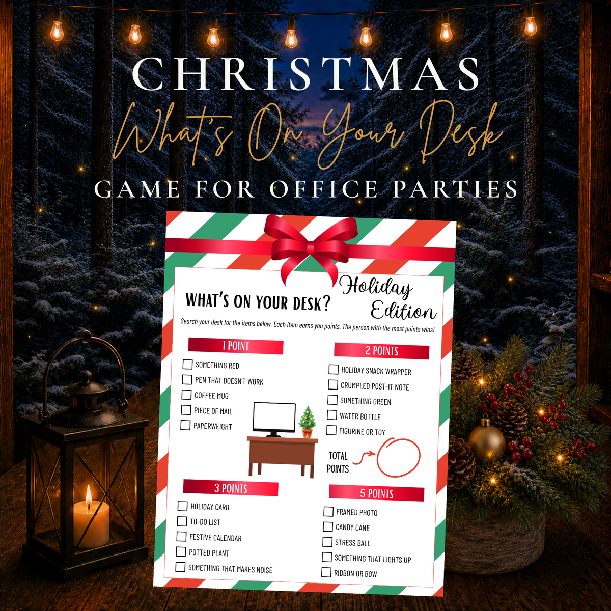 Christmas What’s On Your Desk printable game for office parties and coworker holiday celebrations