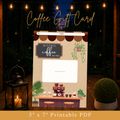 Printable 5x7 coffee gift card holder with But First Coffee on me design and blank space for adding a coffee shop gift card or cash.
