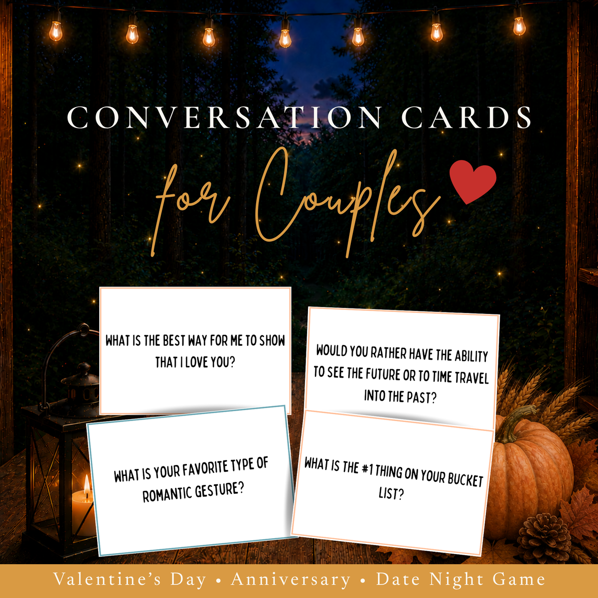 Conversation Cards for Couples printable date night game for Valentine's Day and anniversaries