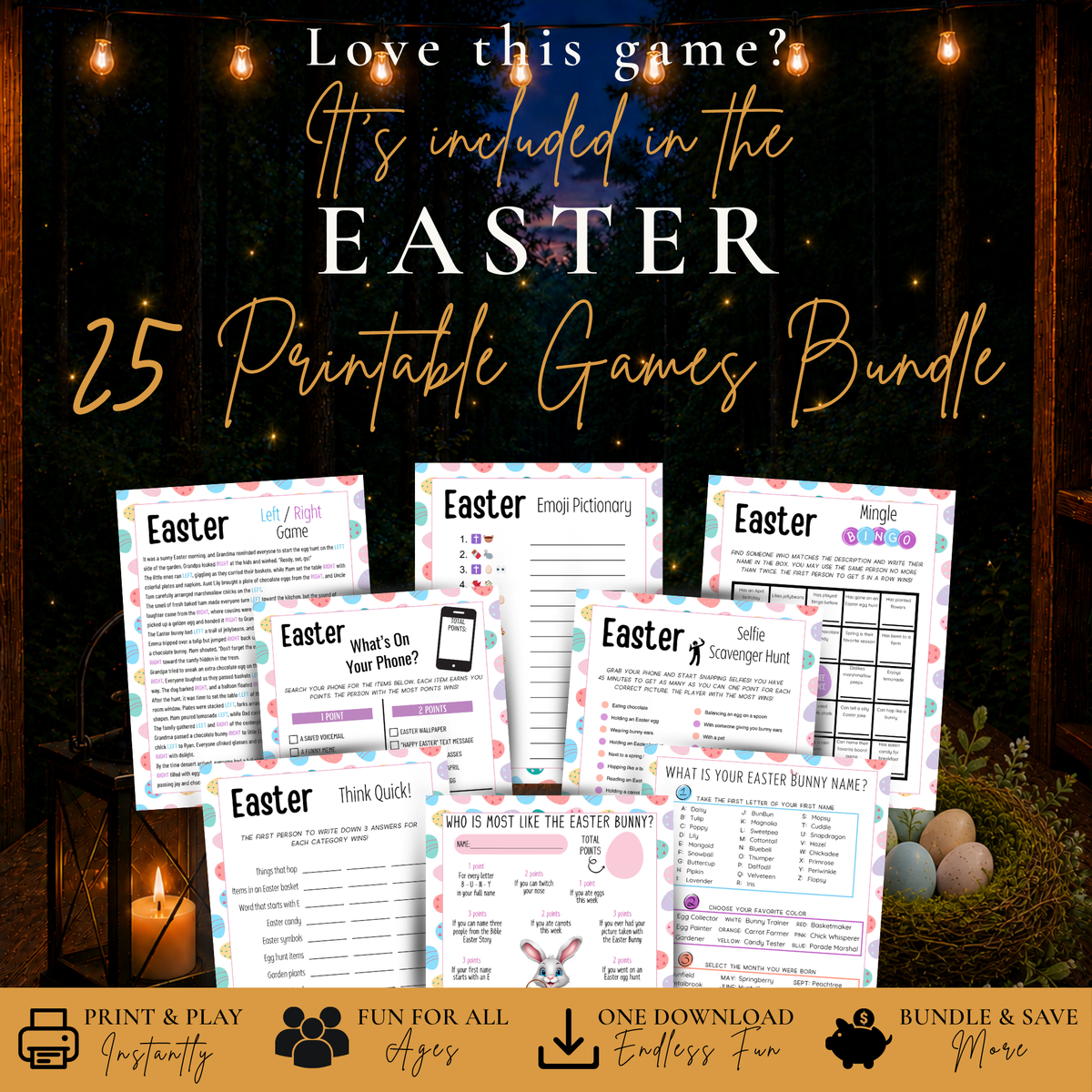 Easter Bunny Name game included in the 25 Printable Easter Games Bundle with Easter party games and family activities