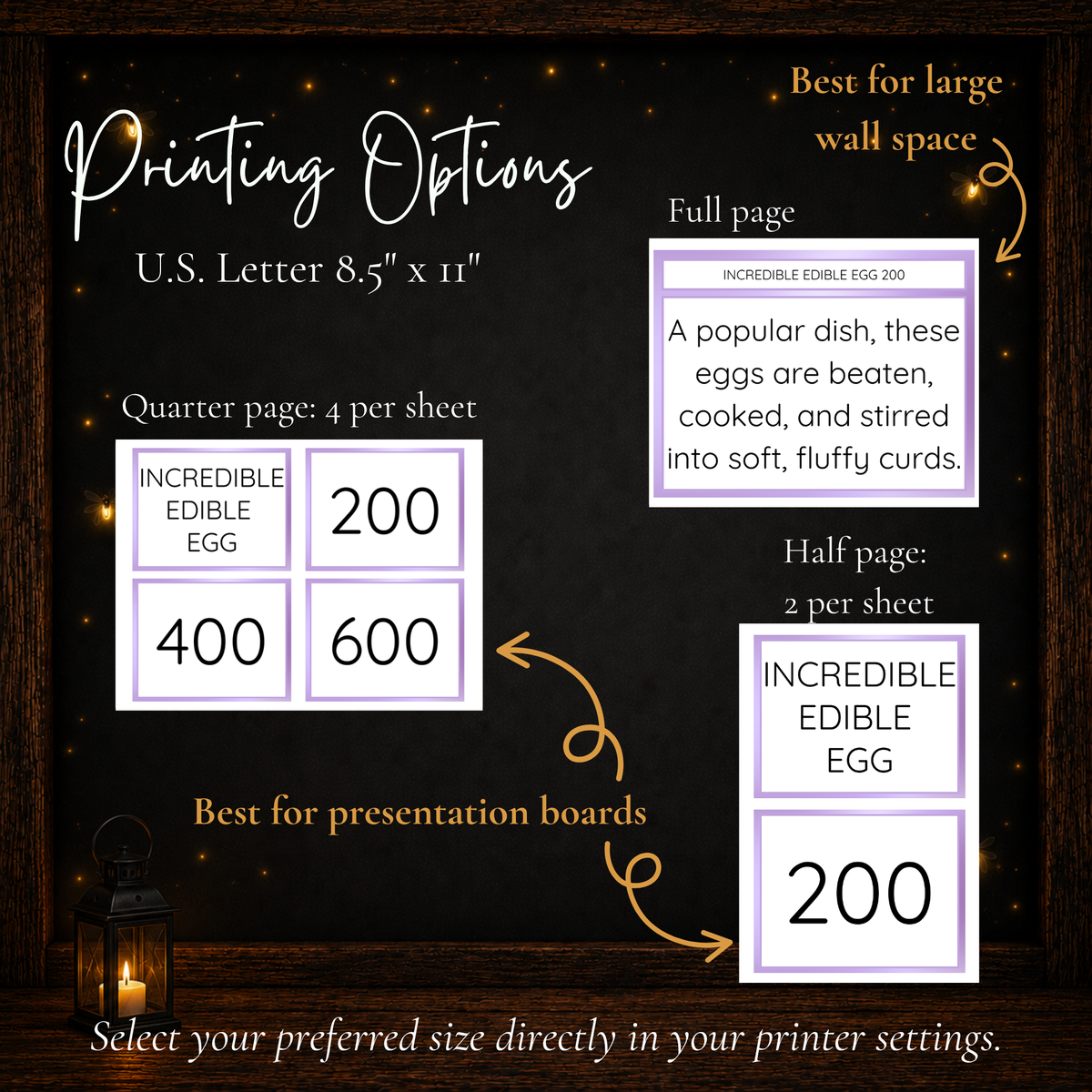 Easter Jeoparty printable cards shown in full-page, half-page, and quarter-page printing layouts.