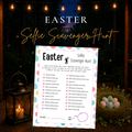 Easter Selfie Scavenger Hunt printable game with 24 festive photo challenges for family parties and group gatherings
