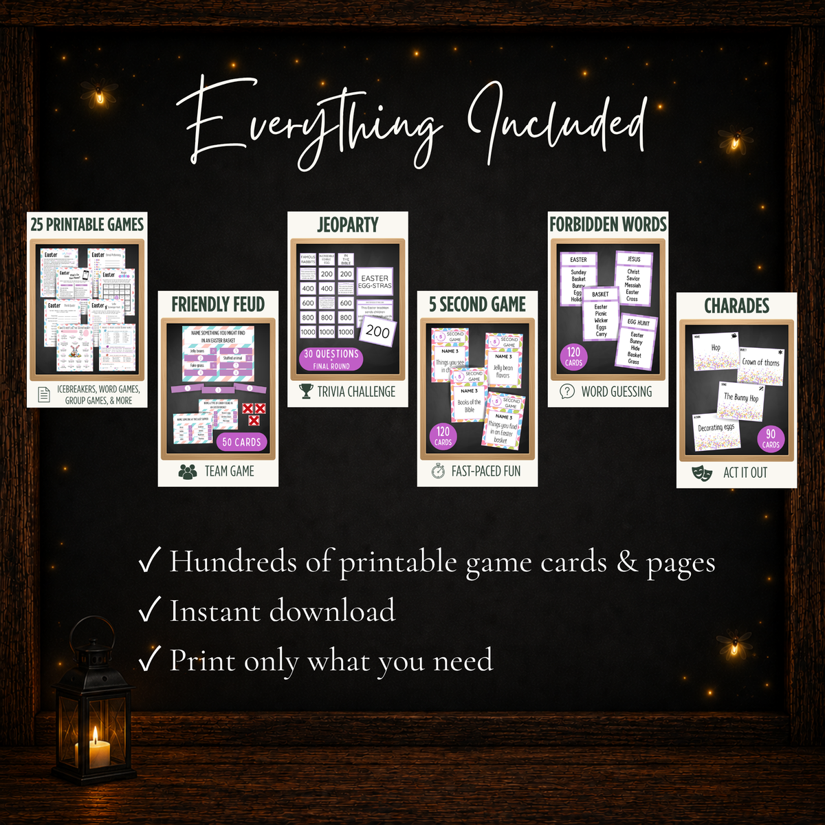 Complete Easter Ultimate Game Collection featuring six game sets and hundreds of printable game cards and pages