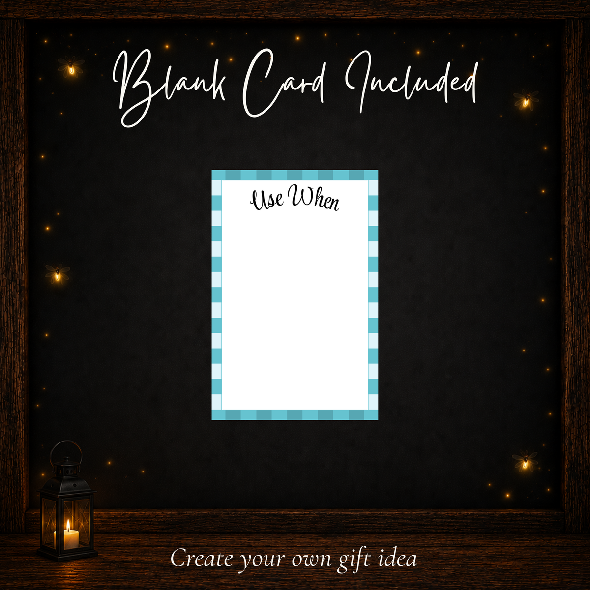Blank printable Use When gift card page with a turquoise gingham border for creating a personalized Father's Day gift idea.