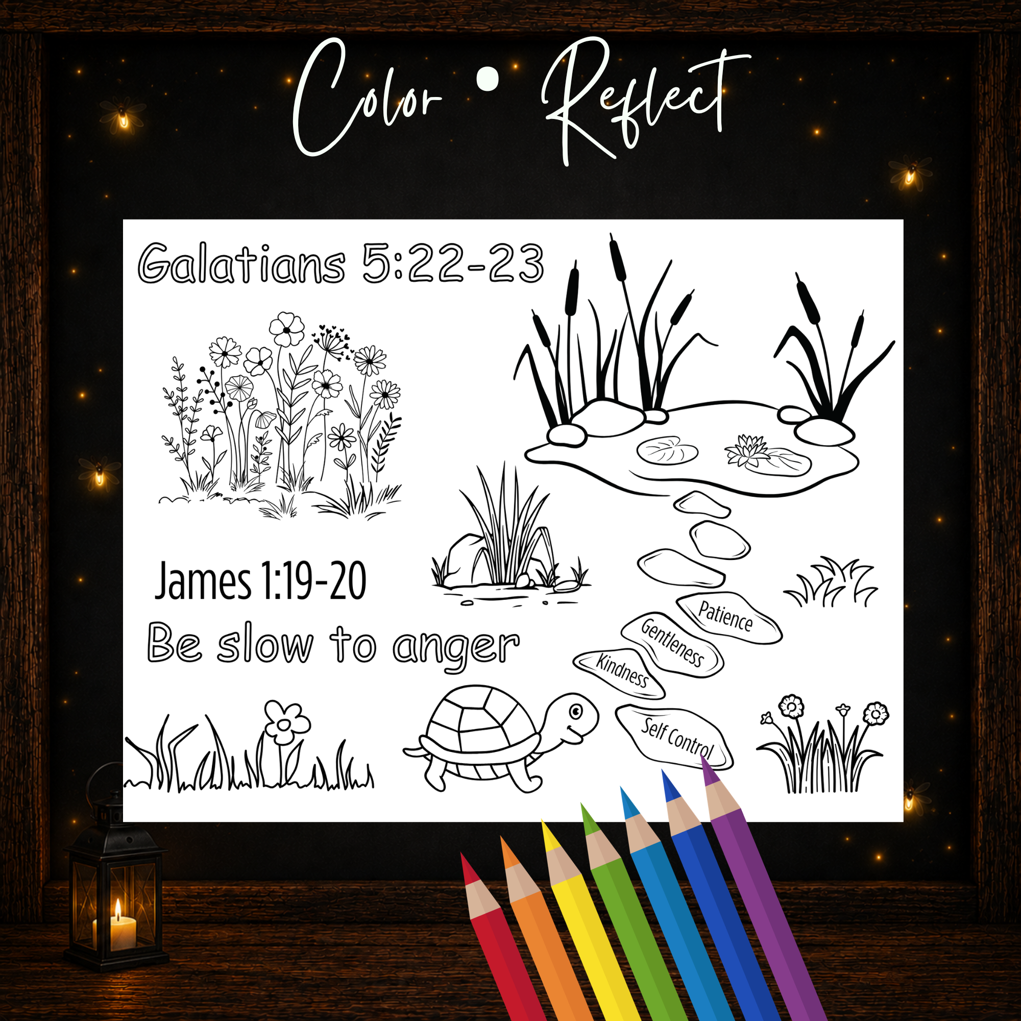 Fruit of the Spirit self control color and reflect Christian activity for kids