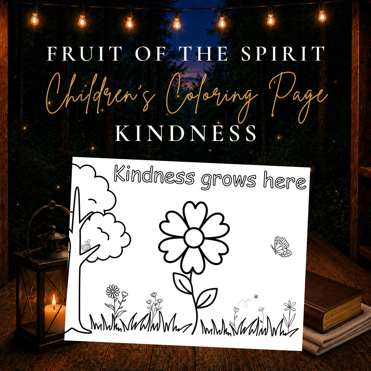 Fruit of the Spirit kindness children's coloring page featuring a Kindness Grows Here flower activity