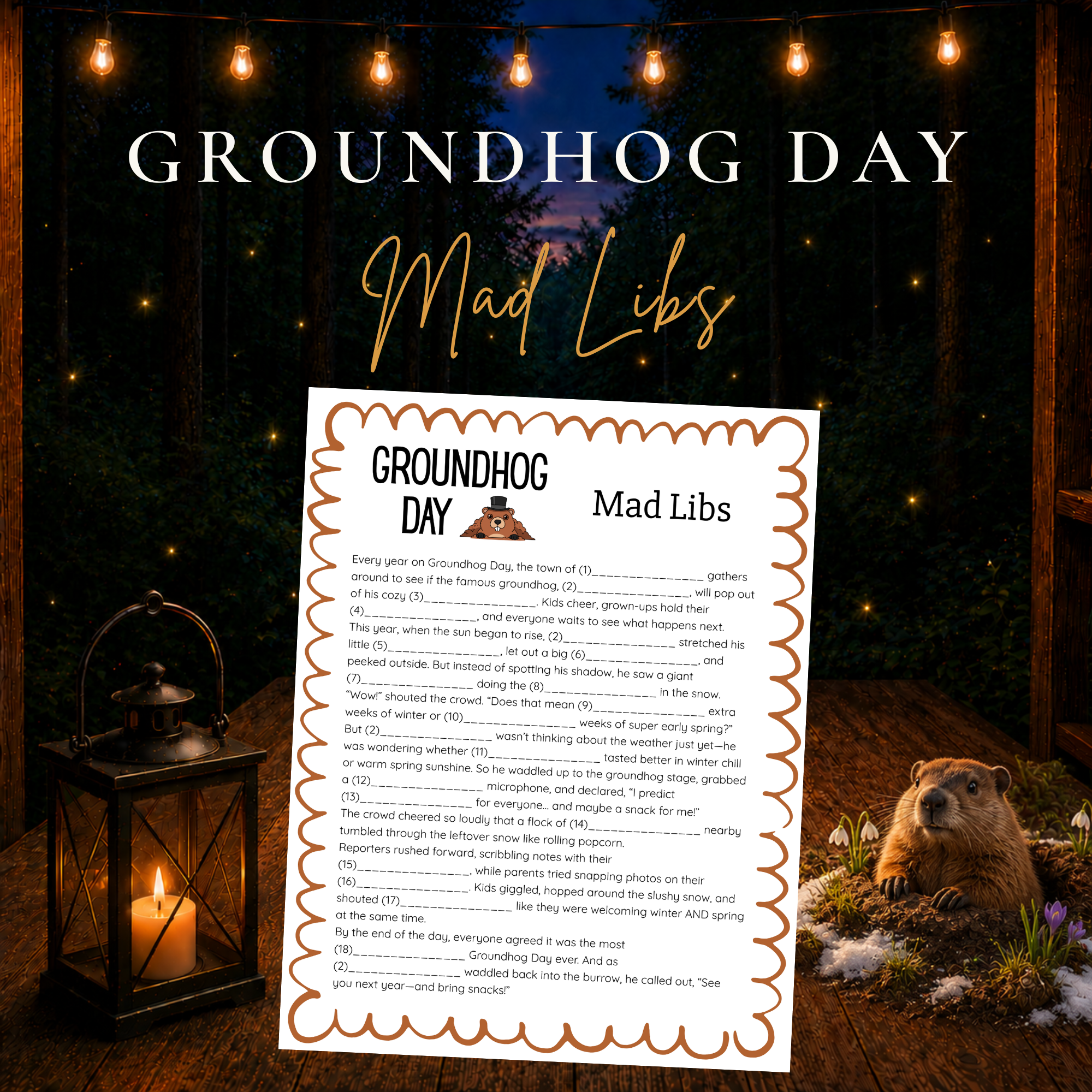 Groundhog Day Mad Libs printable funny fill in the blank game for kids and families