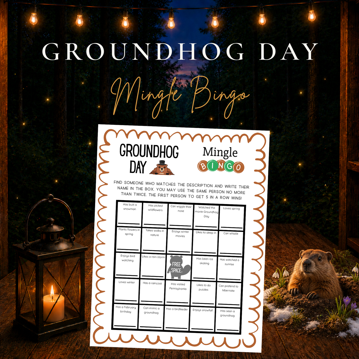 Groundhog Day Mingle Bingo printable classroom and group icebreaker game