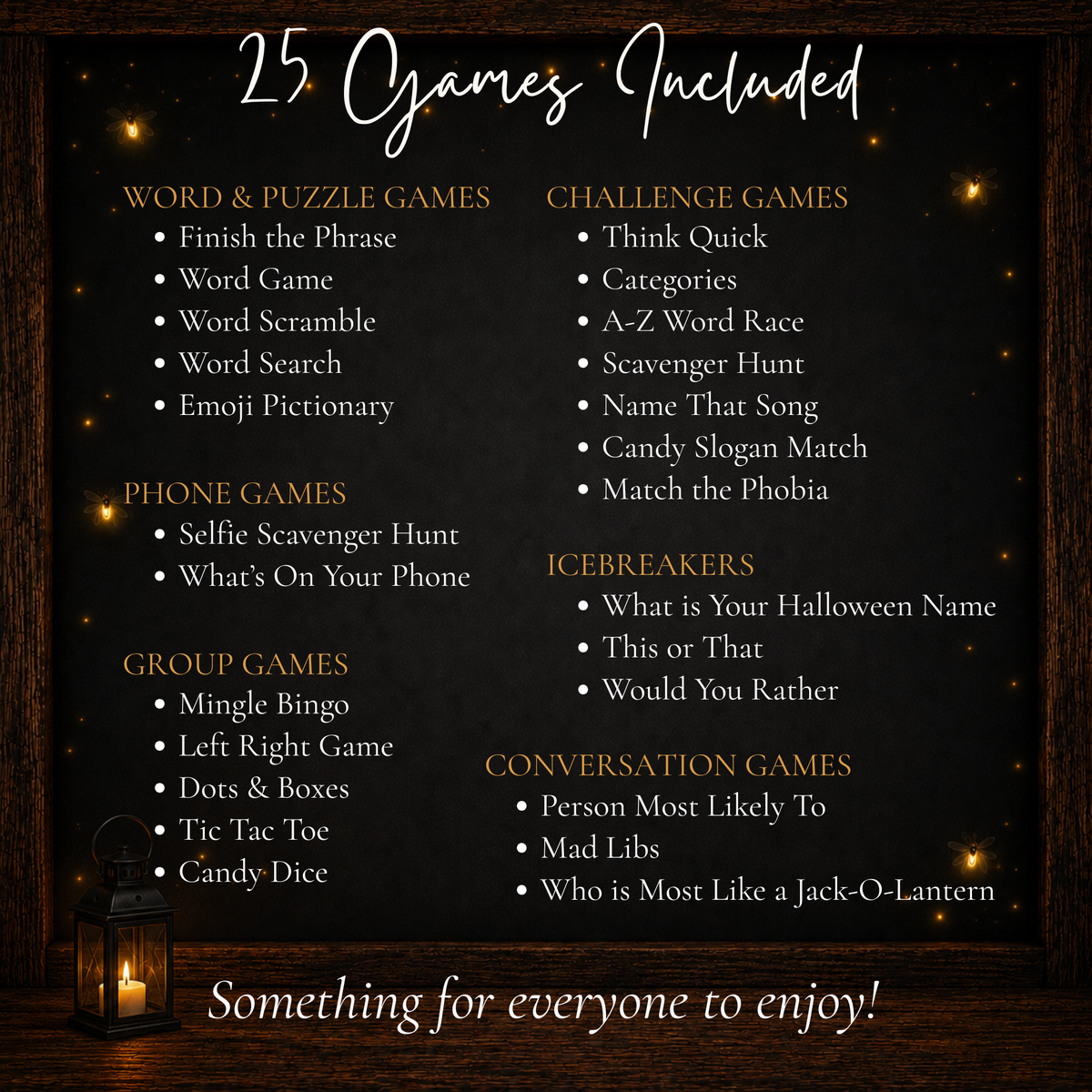 List of 25 printable Halloween games including word games challenge games icebreakers group games and conversation games