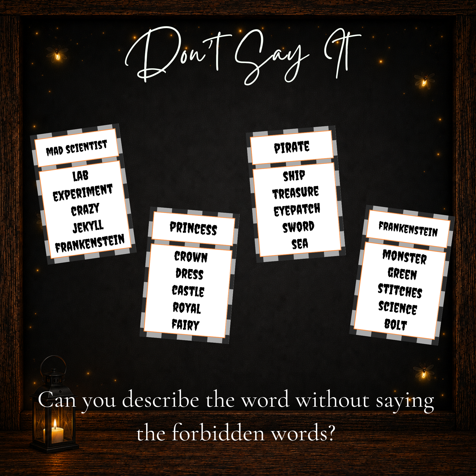 Halloween Forbidden Words printable cards for a fast paced Halloween word guessing party game