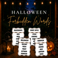 Halloween Forbidden Words printable word guessing game with spooky Halloween themed game cards