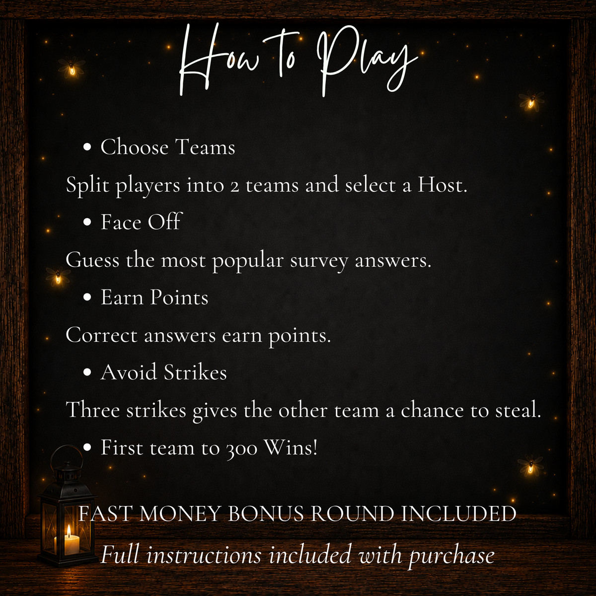 How to play Halloween Friendly Feud printable team game with survey answers, points, strikes and Fast Money bonus round