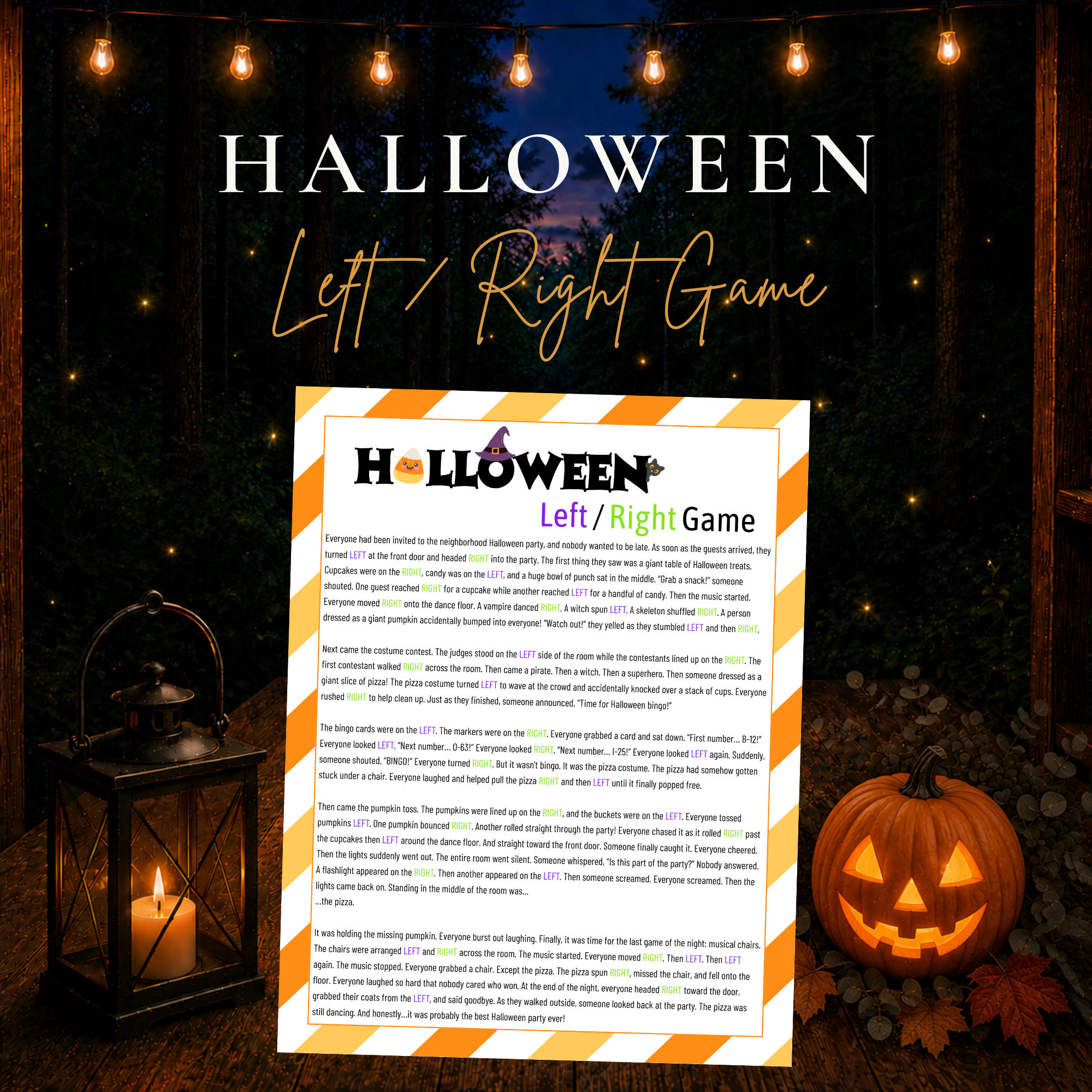 Halloween Left Right Game printable pass the gift party game