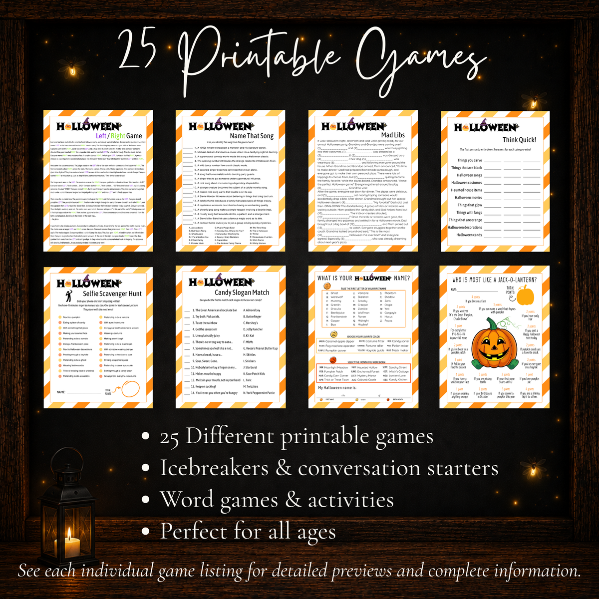 25 printable Halloween games with icebreakers, conversation starters, word games and activities for all ages