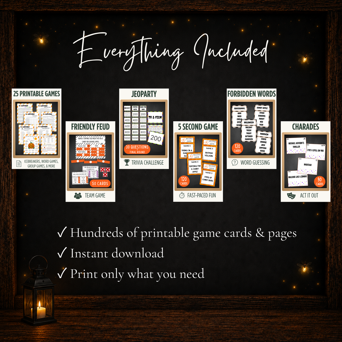 Halloween Ultimate Game Collection with hundreds of printable game cards and pages for instant download