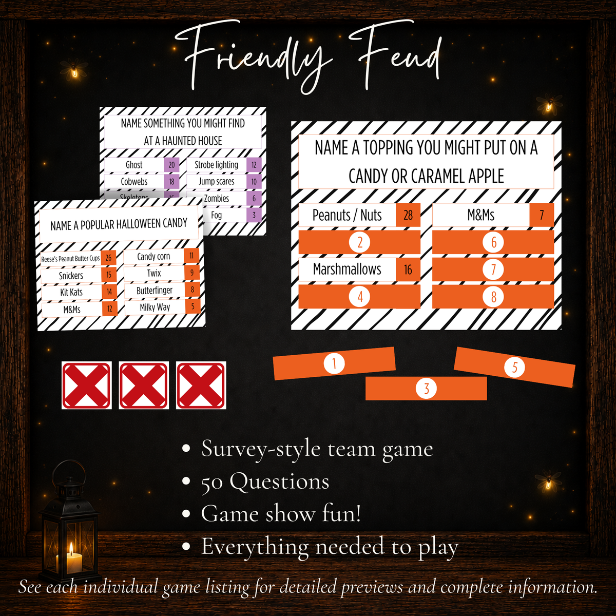 Halloween Friendly Feud survey-style team game with 50 questions included in the Ultimate Game Collection