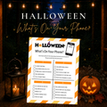 Halloween What’s On Your Phone printable party game with phone scavenger hunt and point-based prompts