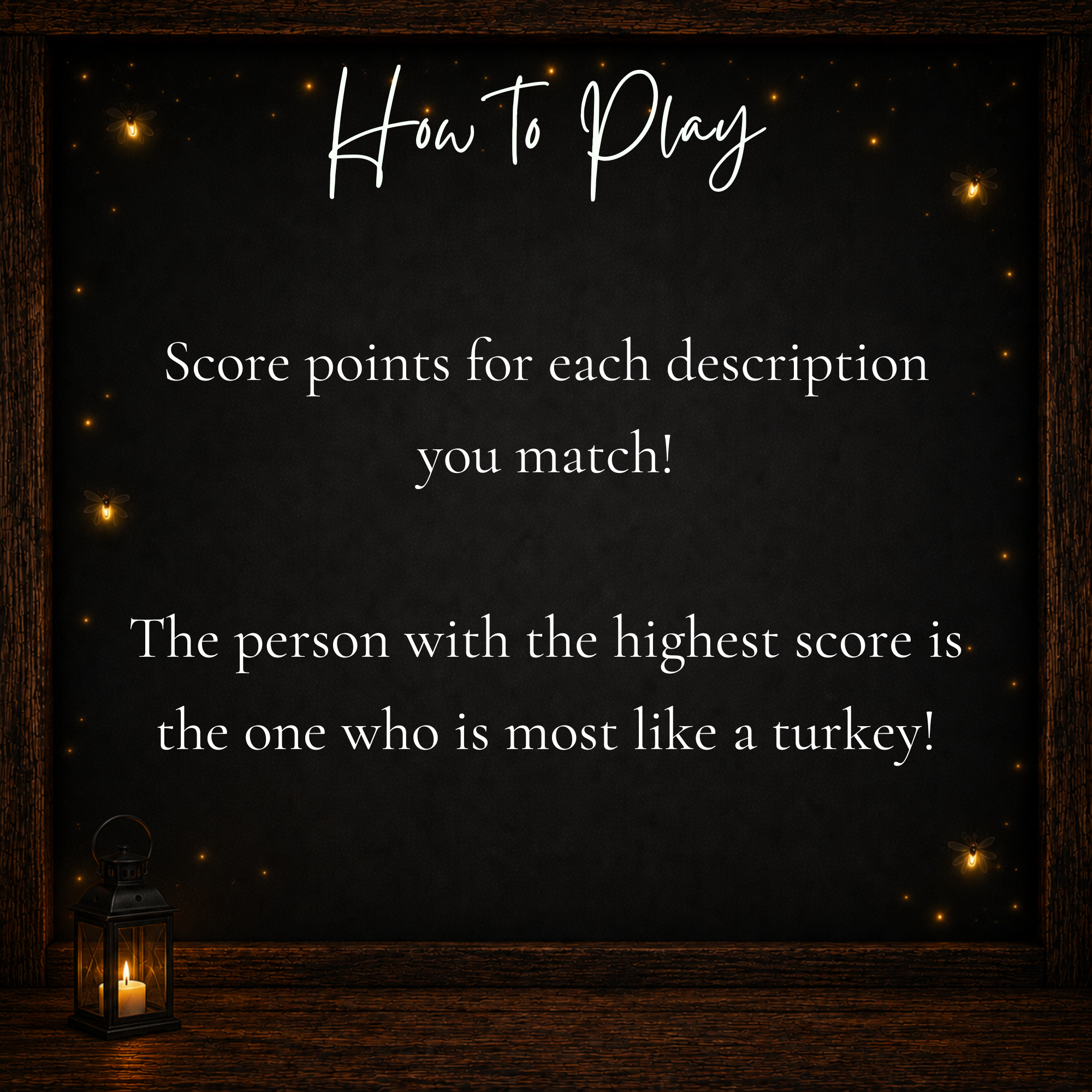 How to play Who Is Most Like a Turkey Thanksgiving game by scoring matching descriptions